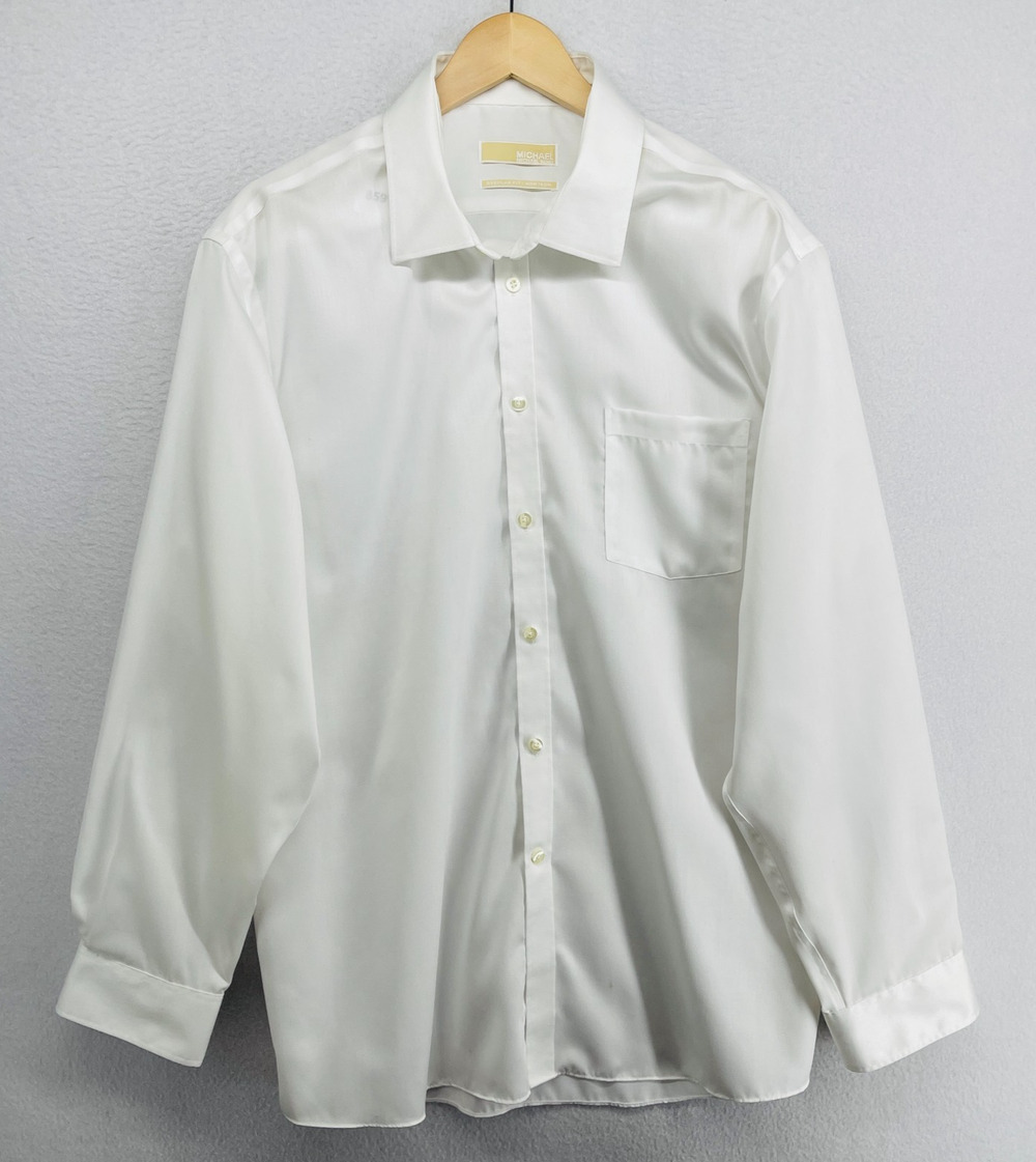 MICHAEL KORS Shirt 18 34/35 Regular Fit Non Iron Button Up Woven Cotton White